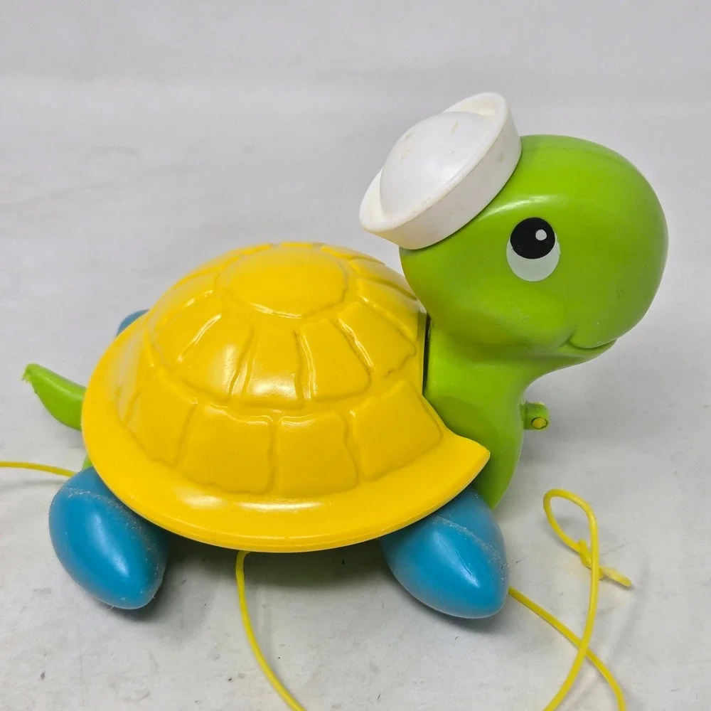 Vintage Green Turtle Pull Toy‎ with Sailor Hat Yellow Shell Toddler Walking Toy